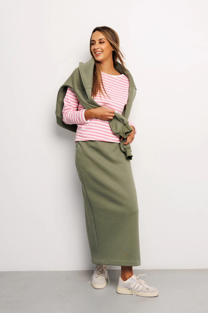Юбка длинная макси с разрезом 388KHK (хаки)