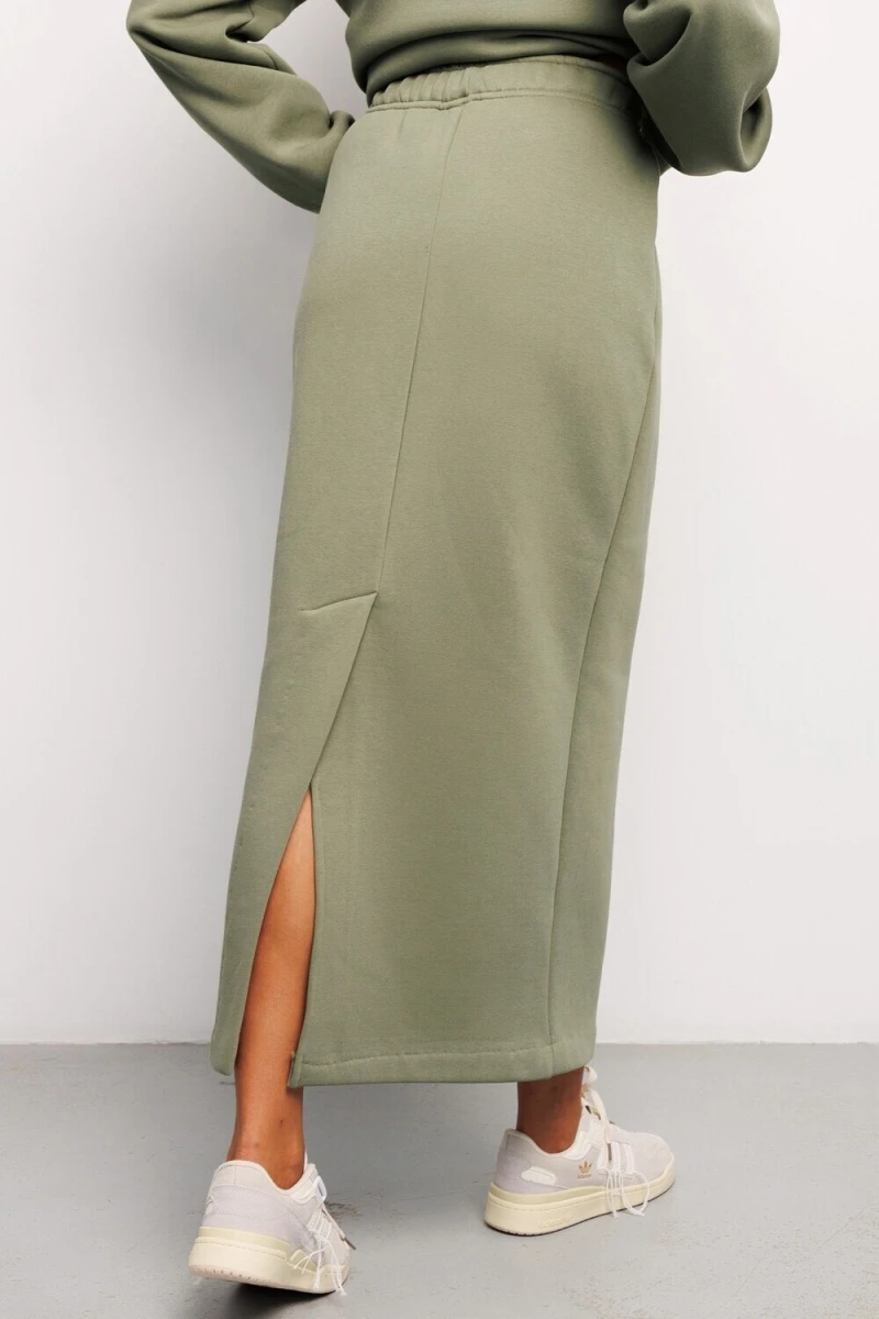 Юбка длинная макси с разрезом 388KHK (хаки)