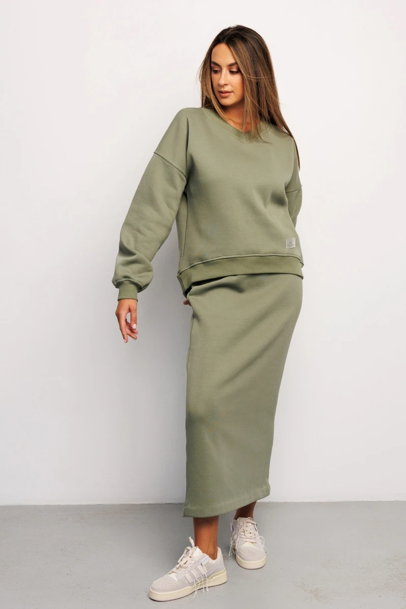 Юбка длинная макси с разрезом 388KHK (хаки)