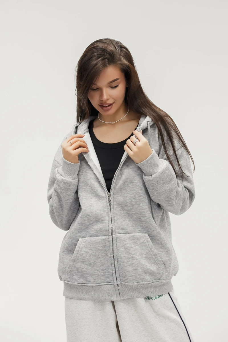 Худи на молнии с капюшоном (серый)