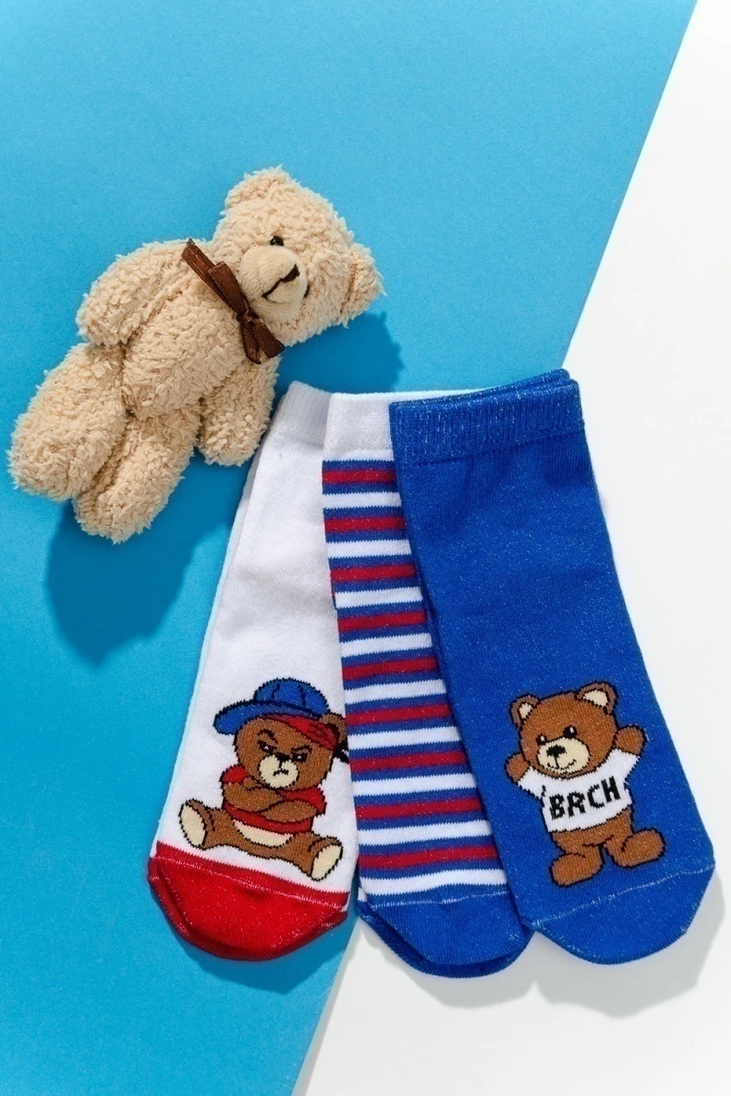 Детские носки стандарт Миша (набор 3 пары) (белый, василёк, цветной)