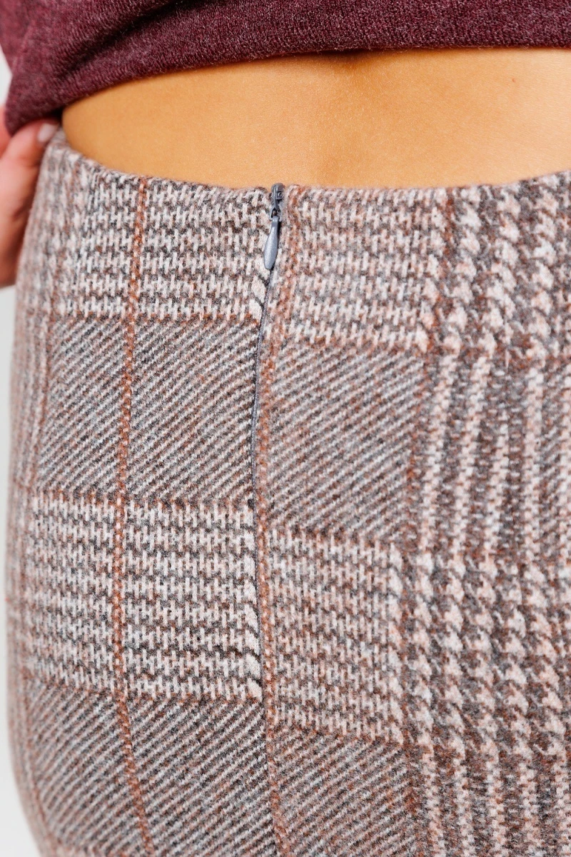 Юбка теплая в клетку миди 273-1BRN (коричневый/клетка)