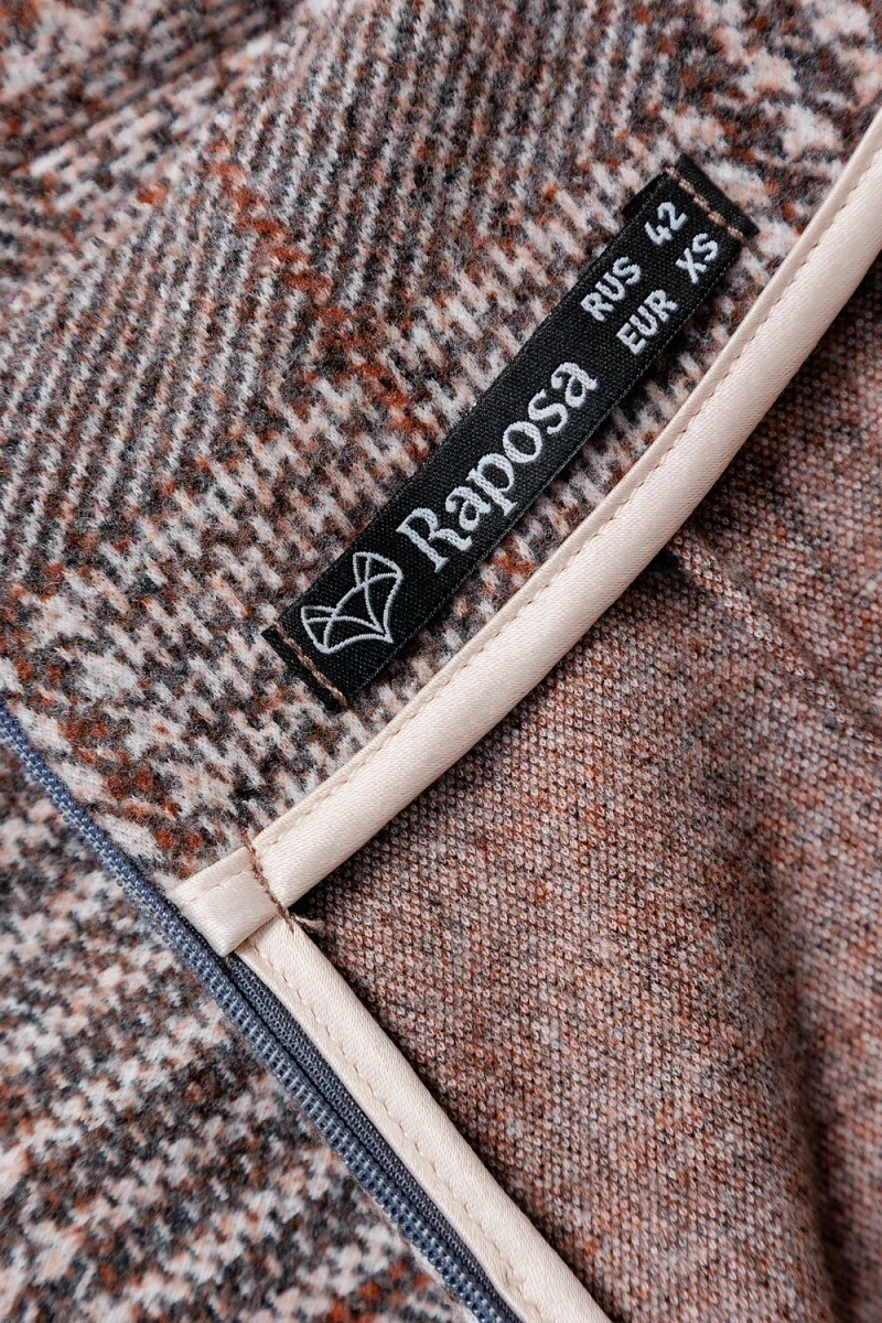 Юбка теплая в клетку миди 273-1BRN (коричневый/клетка)