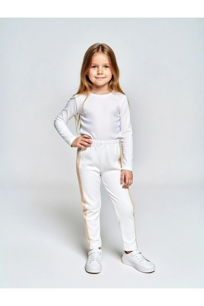 Детские брюки с лампасами 132-1 (молочный)