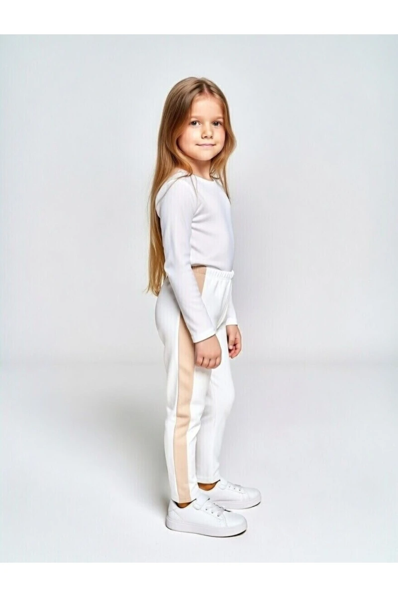 Детские брюки с лампасами 132-1 (молочный)