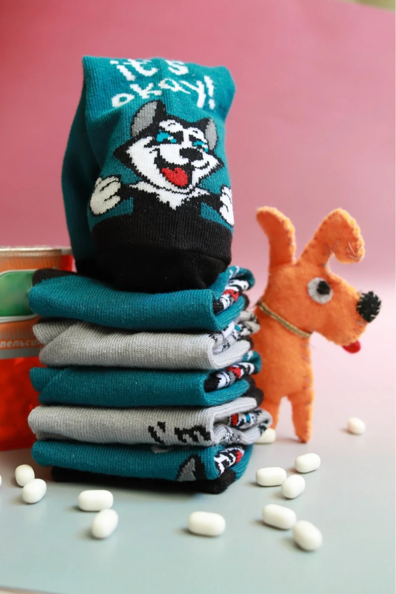 Детские носки стандарт Хаски (набор 3 пары) (серый, джинс)