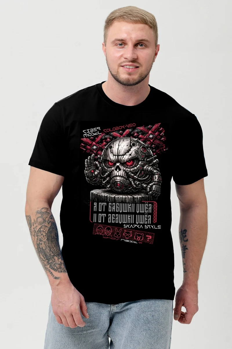 Футболка 8592 (черный+кибер колобок)