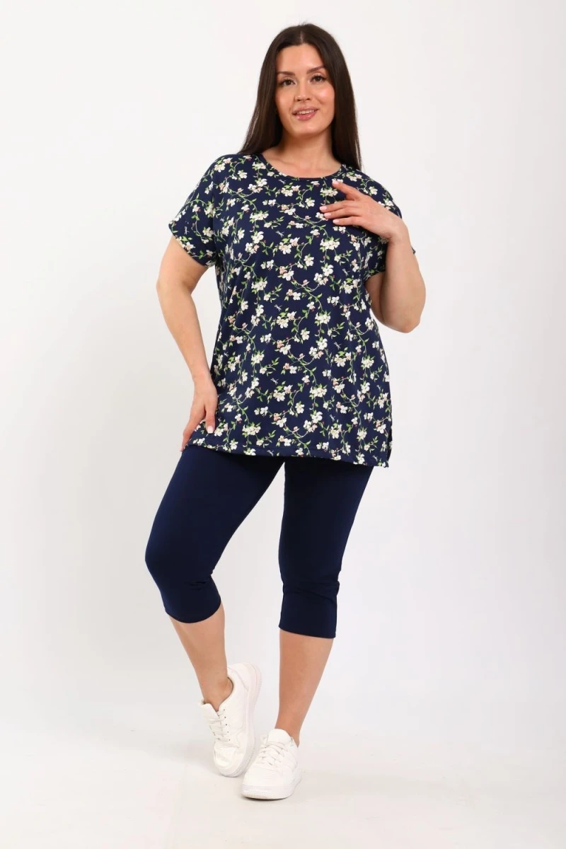 Костюм с бриджами КДЖ (синий, цветы)