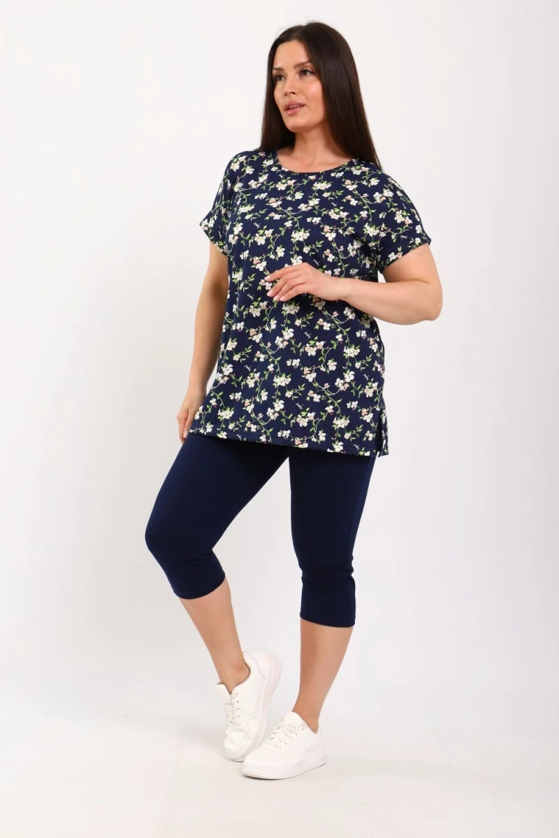 Костюм с бриджами КДЖ (синий, цветы)