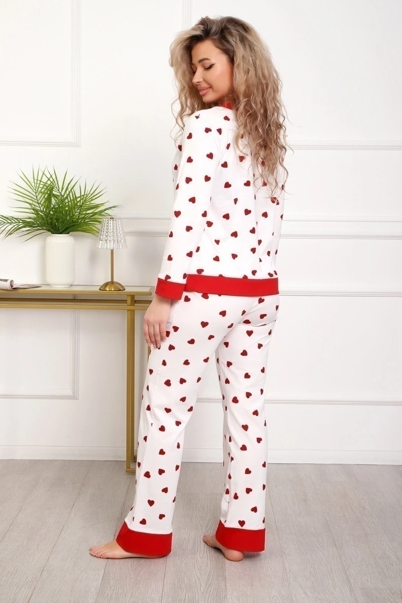 Пижама с брюками 18062 (белый сердечки)
