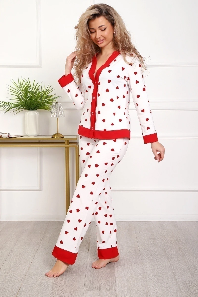 Пижама с брюками 18062 (белый сердечки)