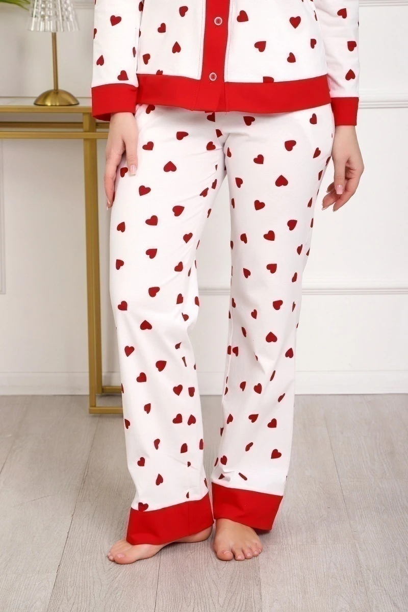 Пижама с брюками 18062 (белый сердечки)