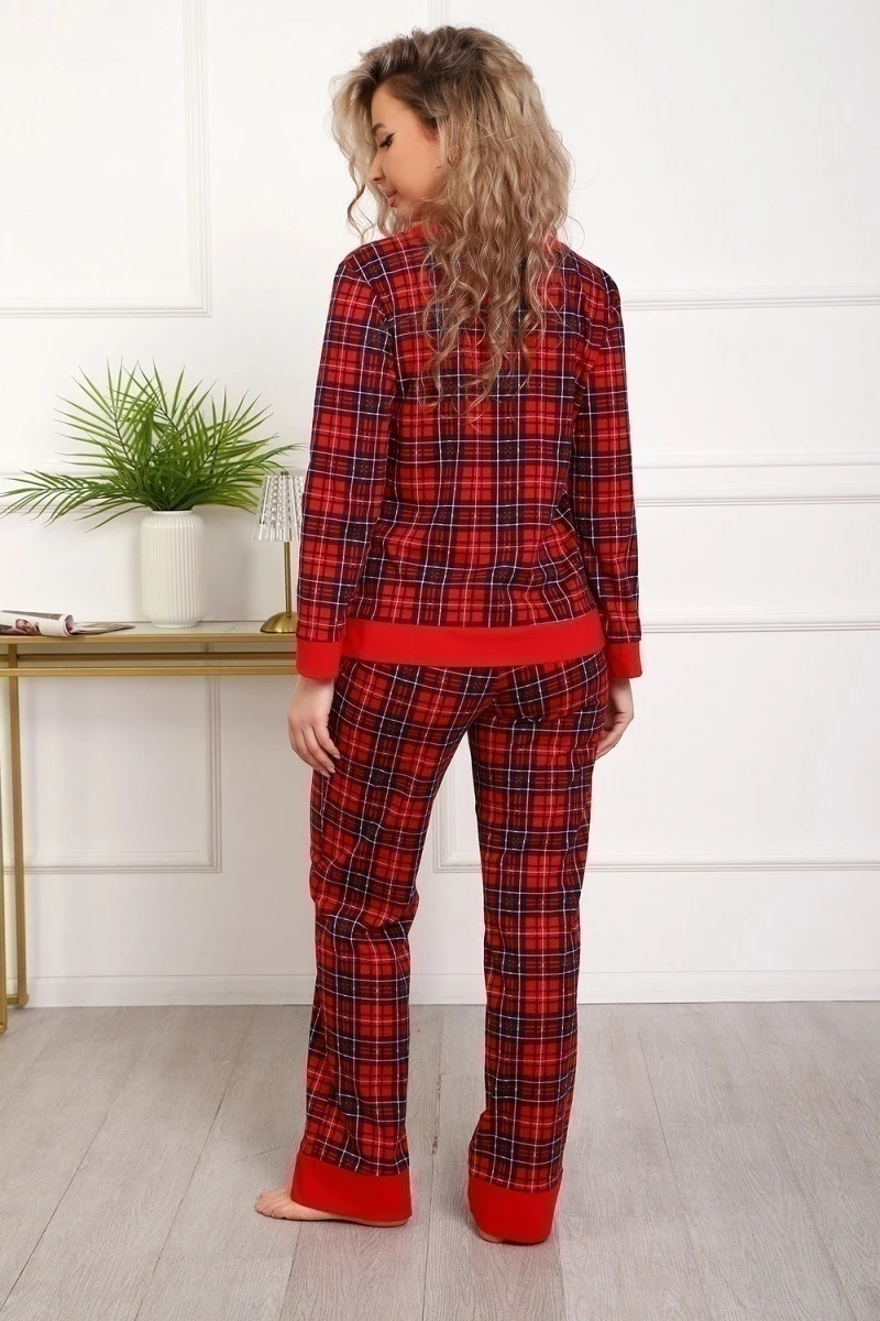 Пижама с брюками 18062 (красный/клетка)