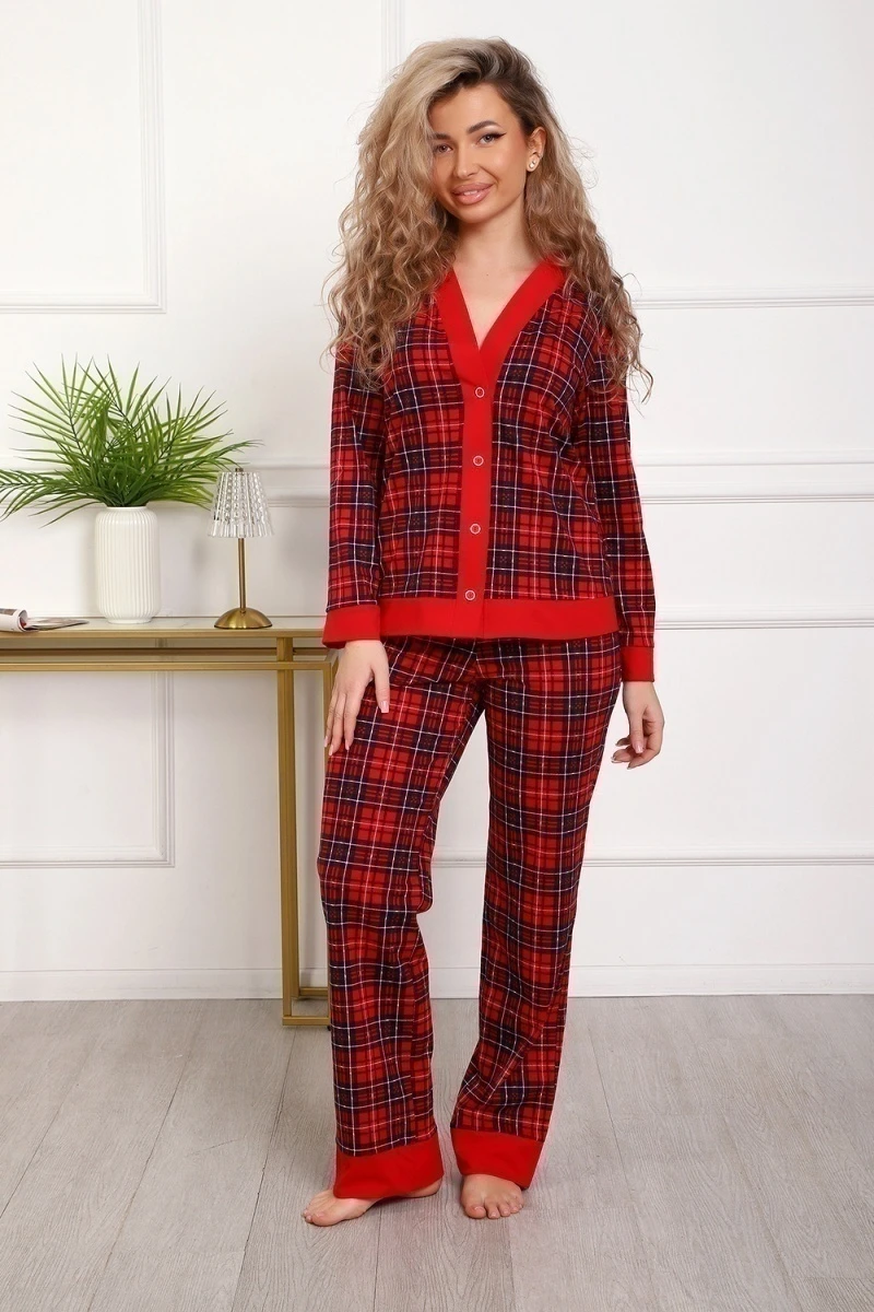 Пижама с брюками 18062 (красный/клетка)