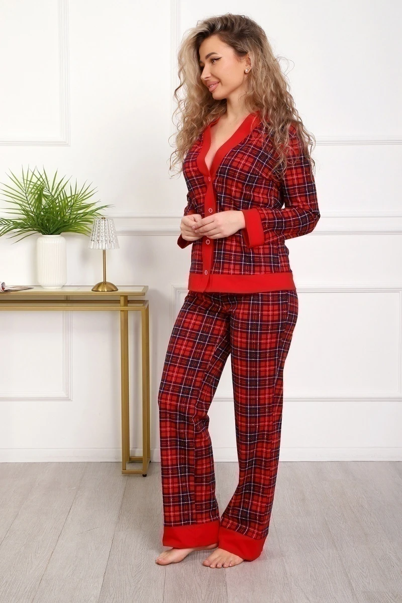 Пижама с брюками 18062 (красный/клетка)