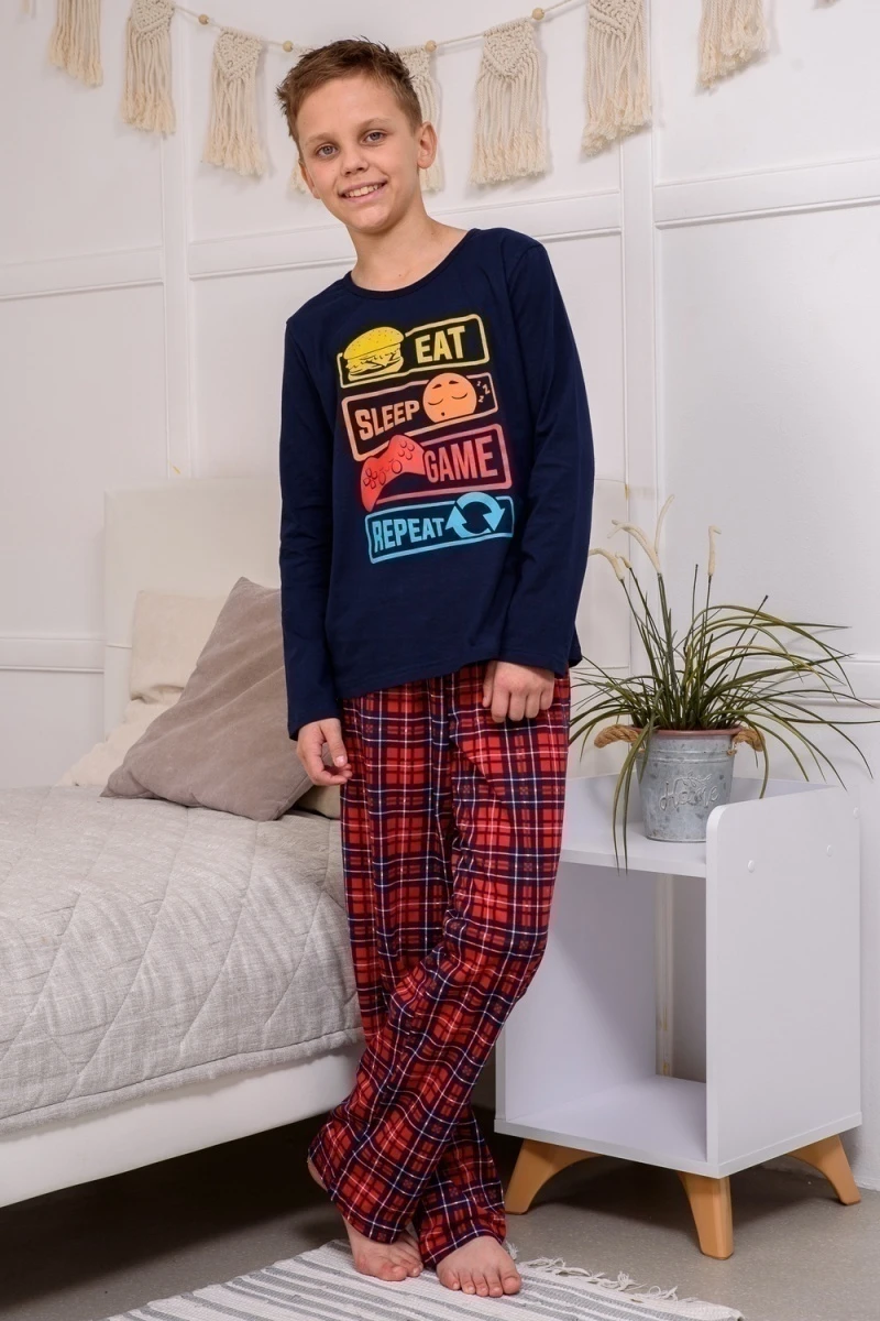 Пижама с брюками для мальчика ПижКл (синий)