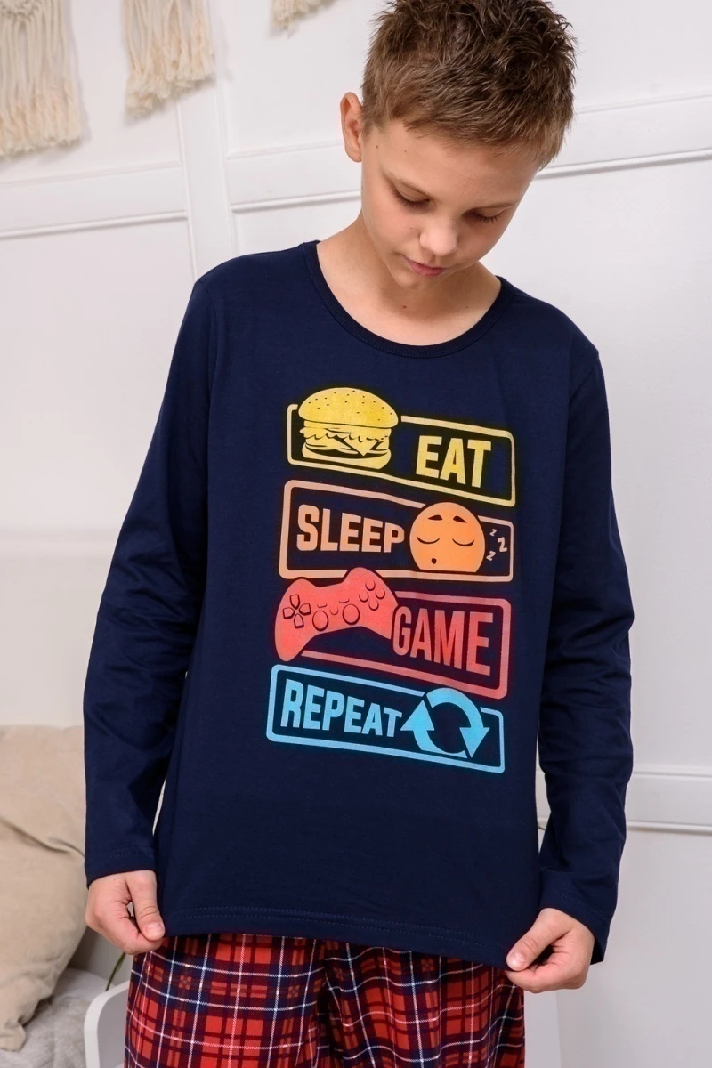 Пижама с брюками для мальчика ПижКл (синий)