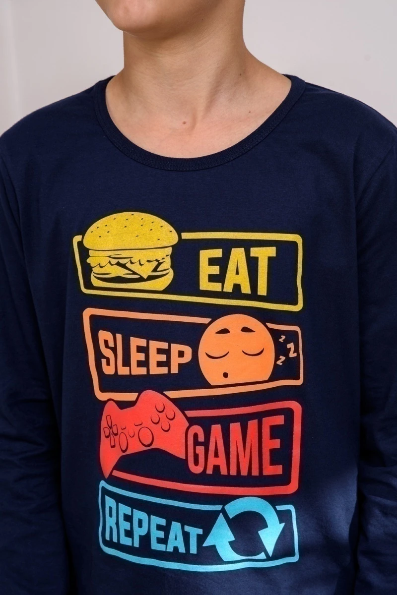 Пижама с брюками для мальчика ПижКл (синий)