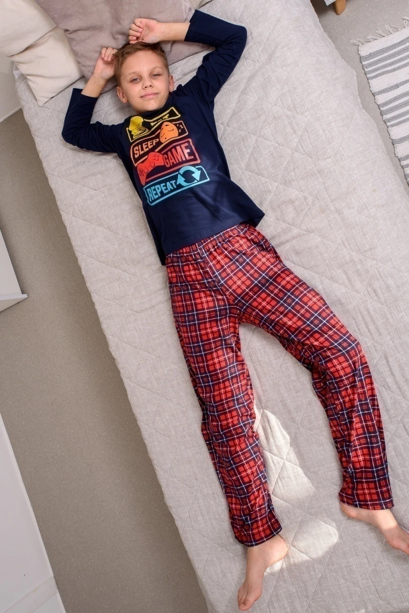 Пижама с брюками для мальчика ПижКл (синий)