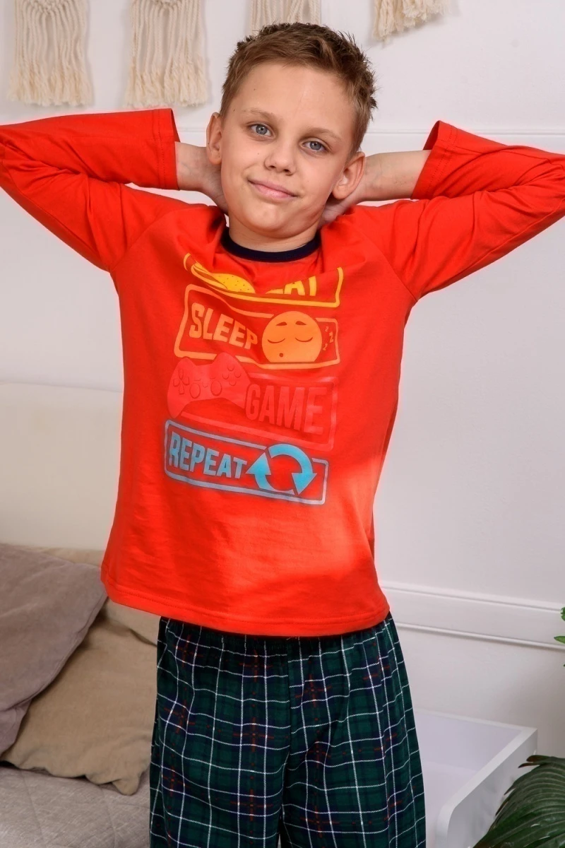 Пижама с брюками для мальчика ПижКл (красный)