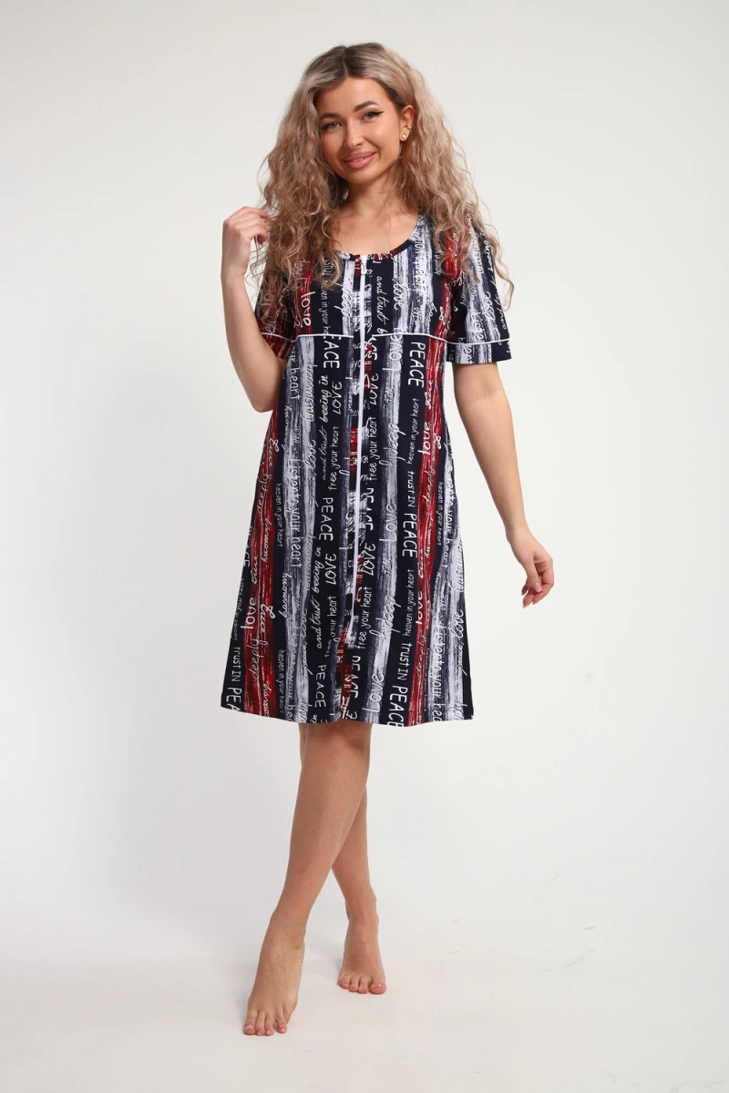 Халат ХЖ-01 (синий/красный/белый Полосы с буквами Love)