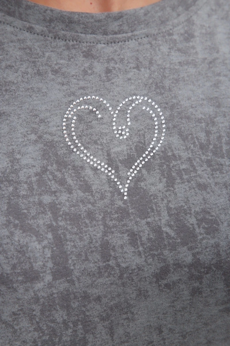 Платье туника варенка с принтом Сердце ТП-02 (светло-серый варенка)