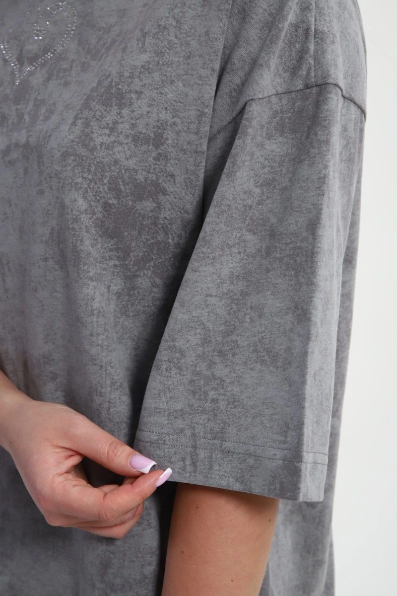 Платье туника варенка с принтом Сердце ТП-02 (светло-серый варенка)