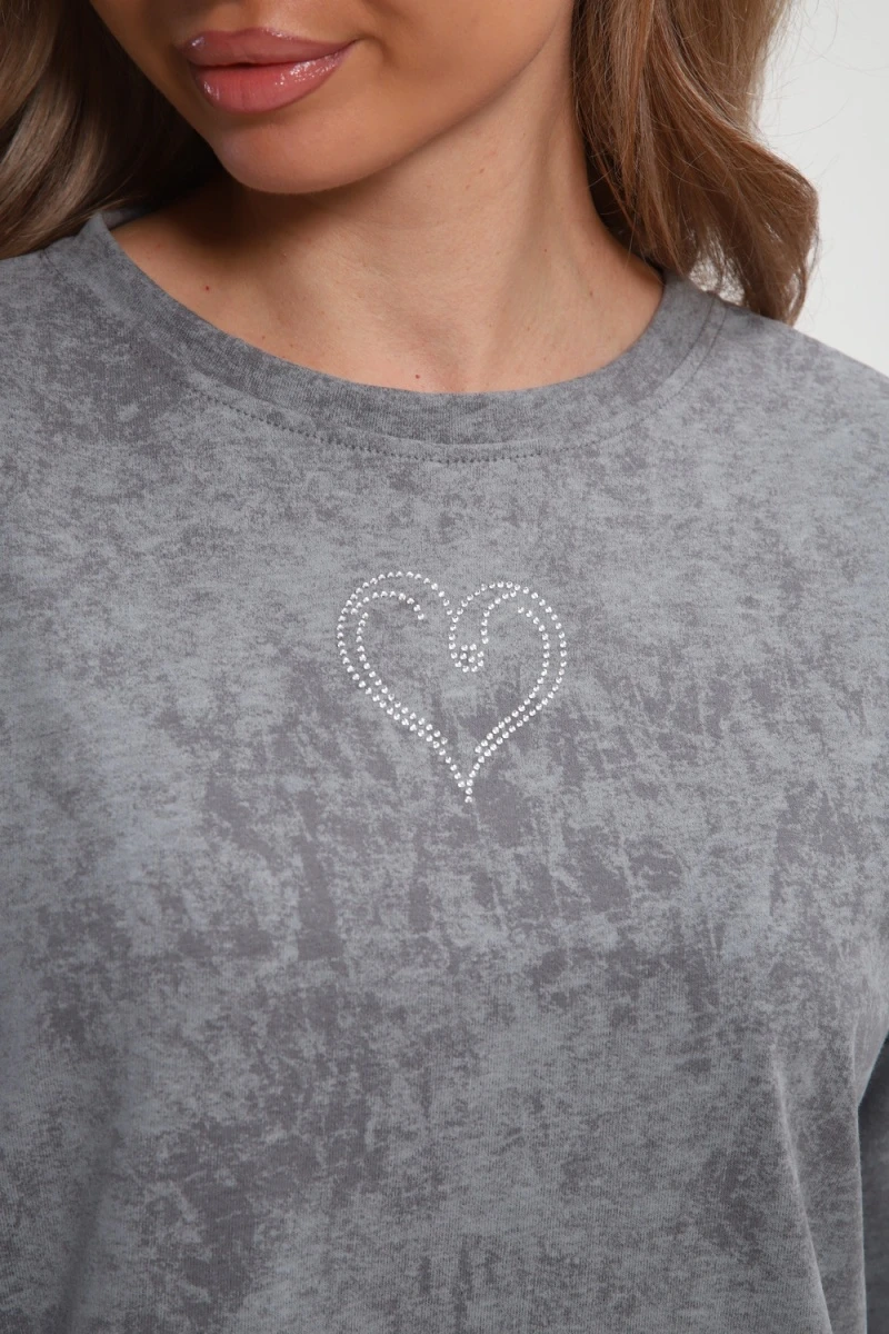 Платье туника варенка с принтом Сердце ТП-02 (светло-серый варенка)