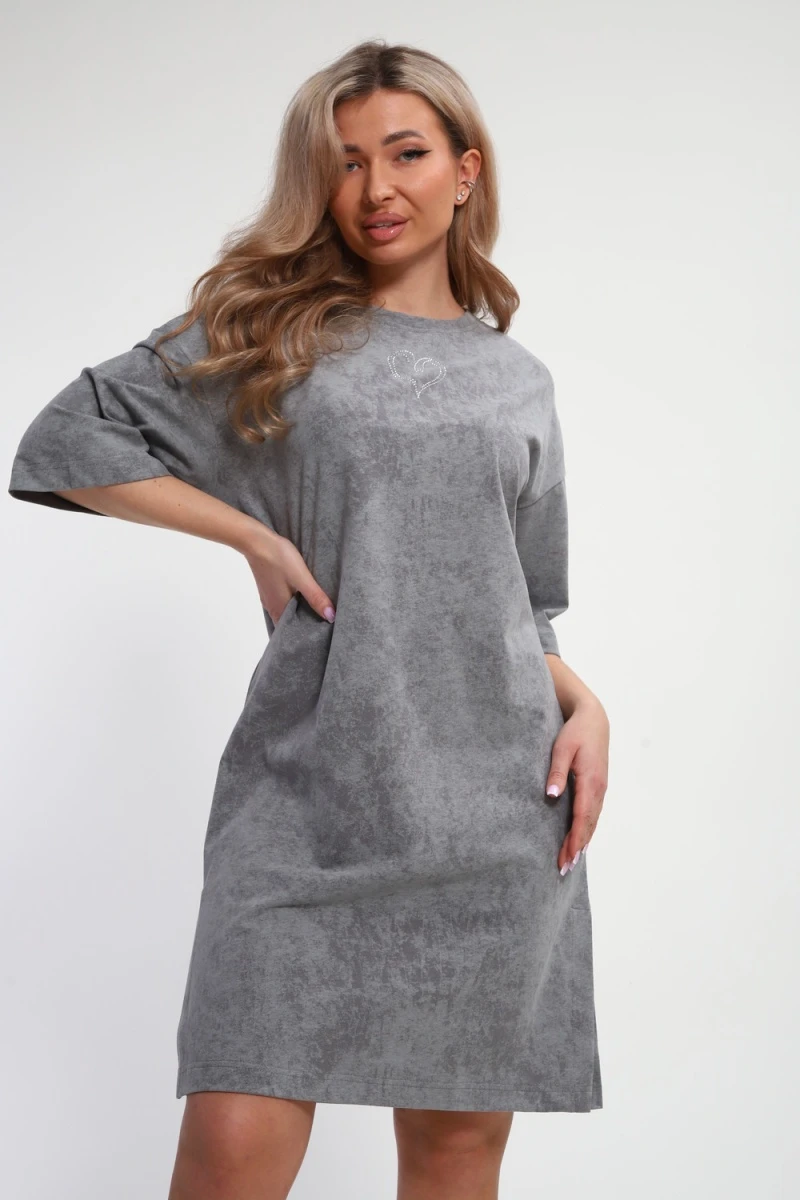 Платье туника варенка с принтом Сердце ТП-02 (светло-серый варенка)