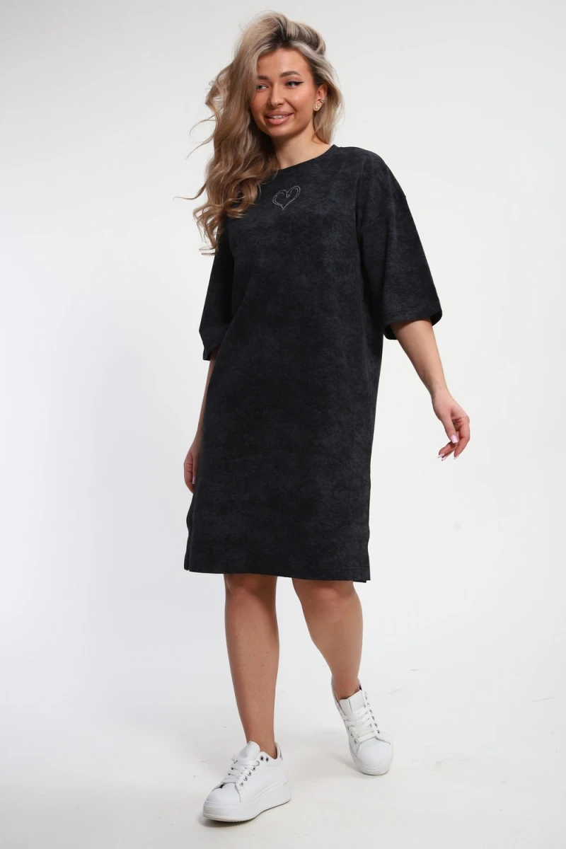Платье туника варенка с принтом Сердце ТП-02 (темно-серый)
