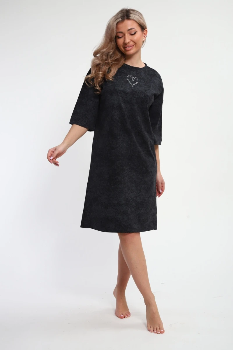 Платье туника варенка с принтом Сердце ТП-02 (темно-серый)