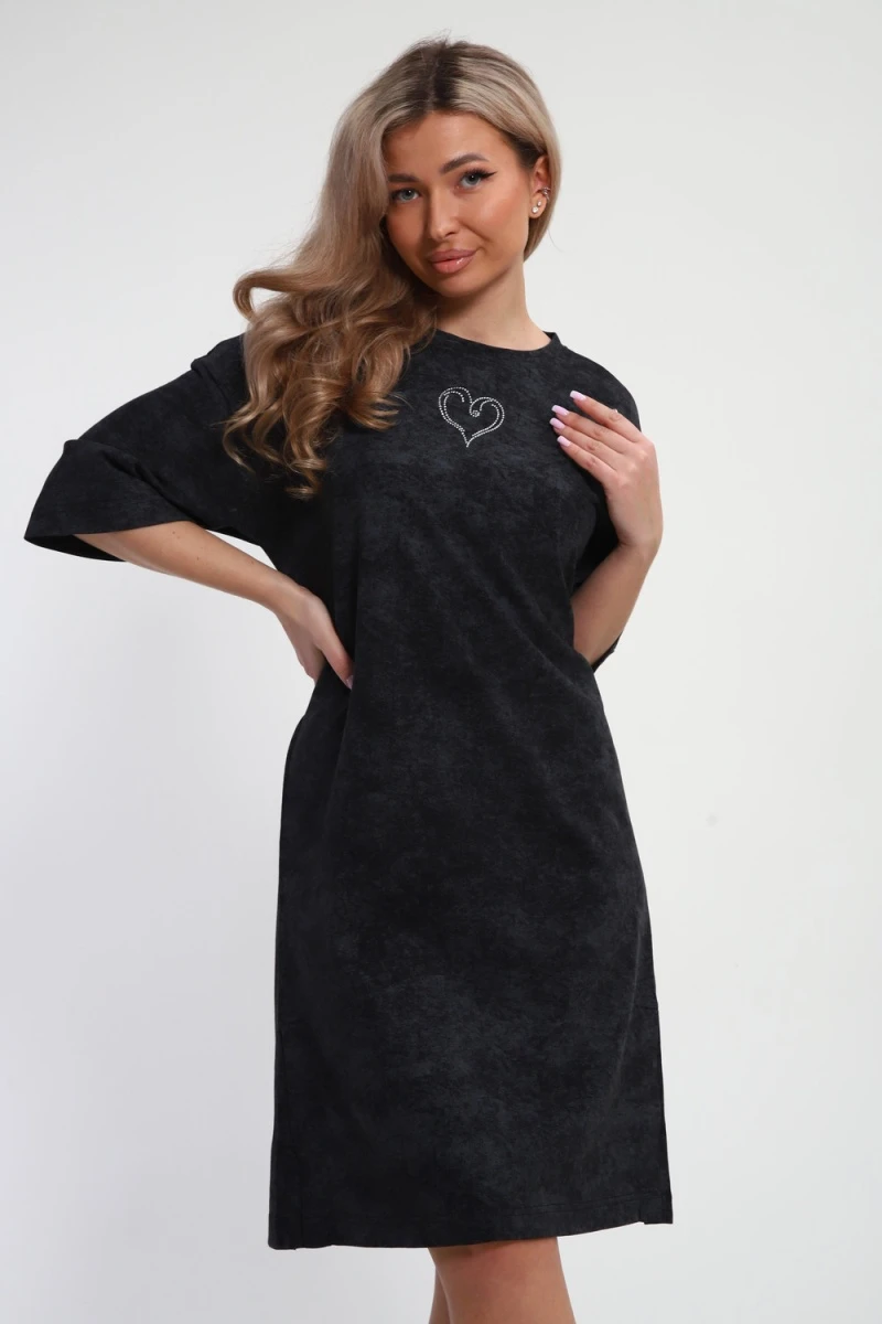 Платье туника варенка с принтом Сердце ТП-02 (темно-серый)