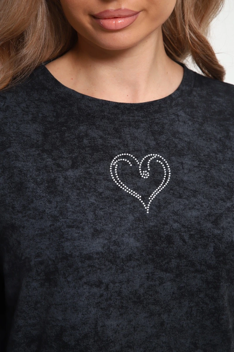 Платье туника варенка с принтом Сердце ТП-02 (темно-серый)