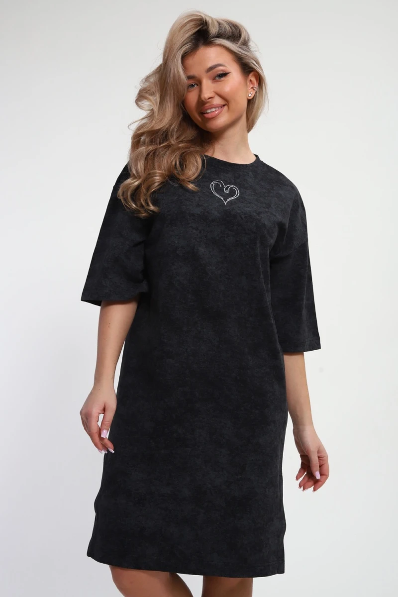 Платье туника варенка с принтом Сердце ТП-02 (темно-серый)