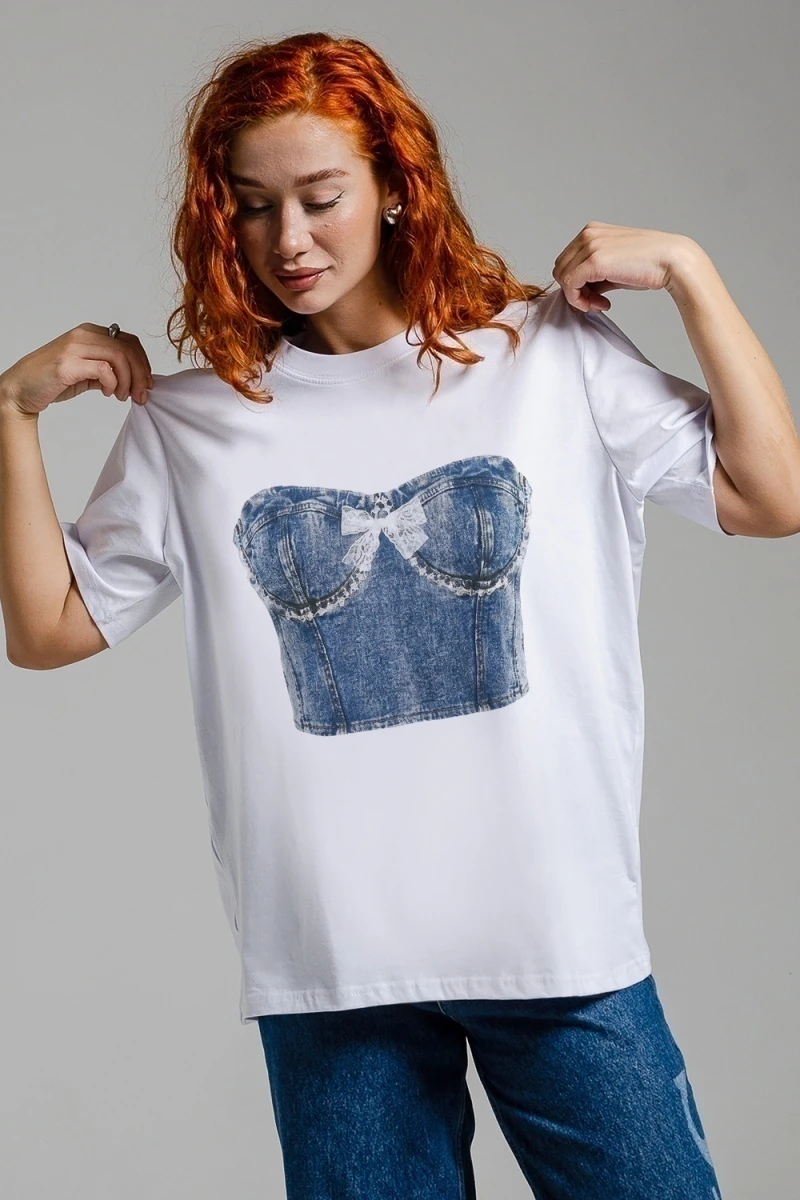 Футболка 8591 (белый+корсет2)