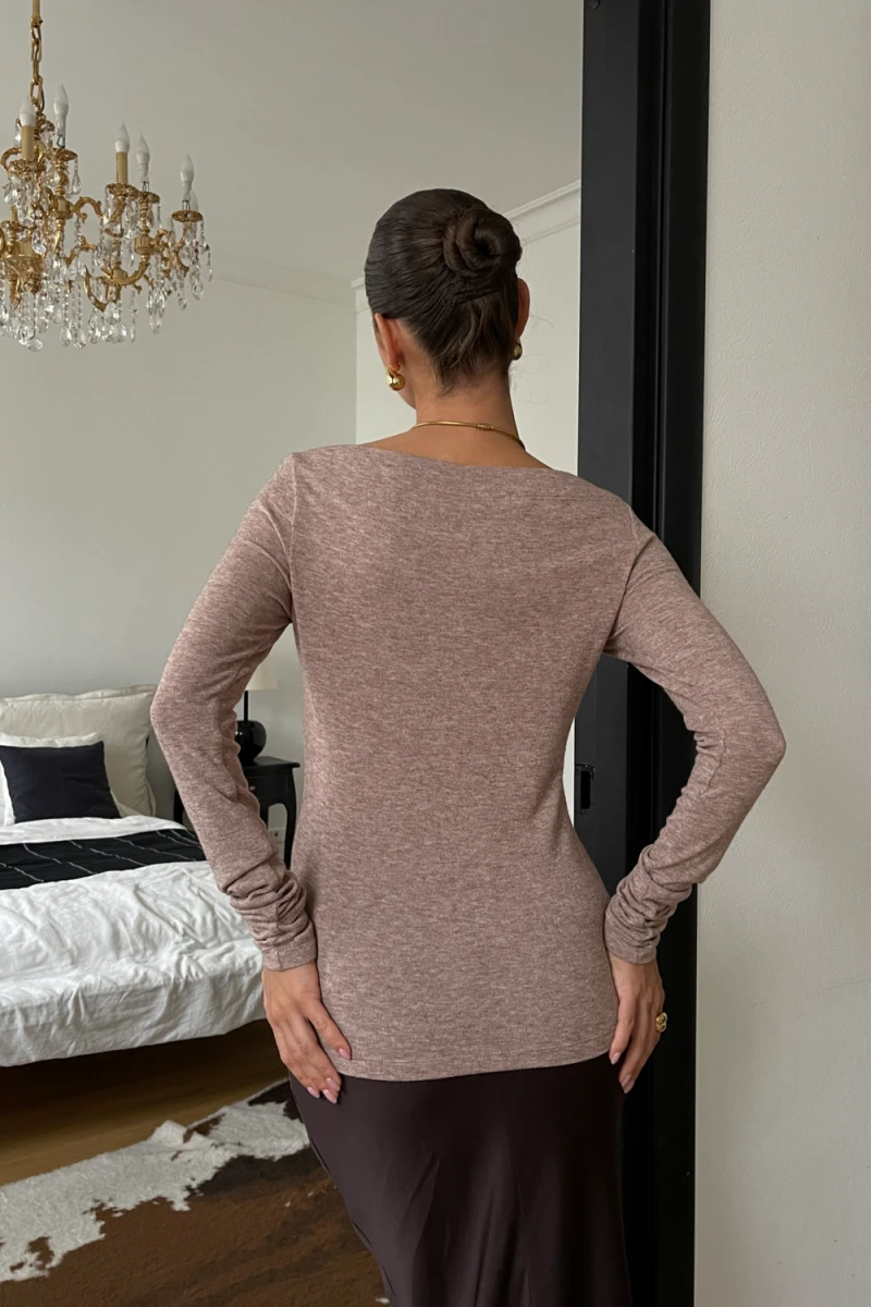 Лонгслив облегающий полупрозрачный с длинным рукавом (кофейный)