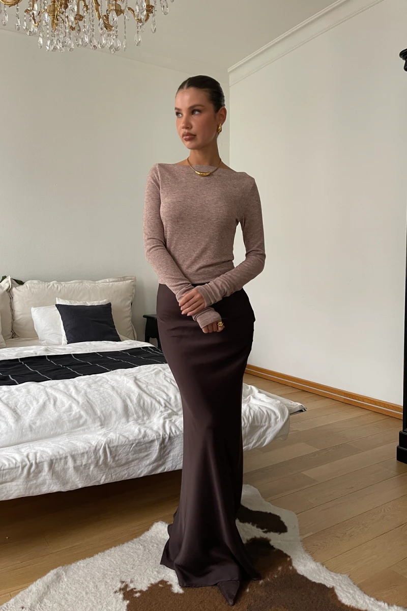 Лонгслив облегающий полупрозрачный с длинным рукавом (кофейный)