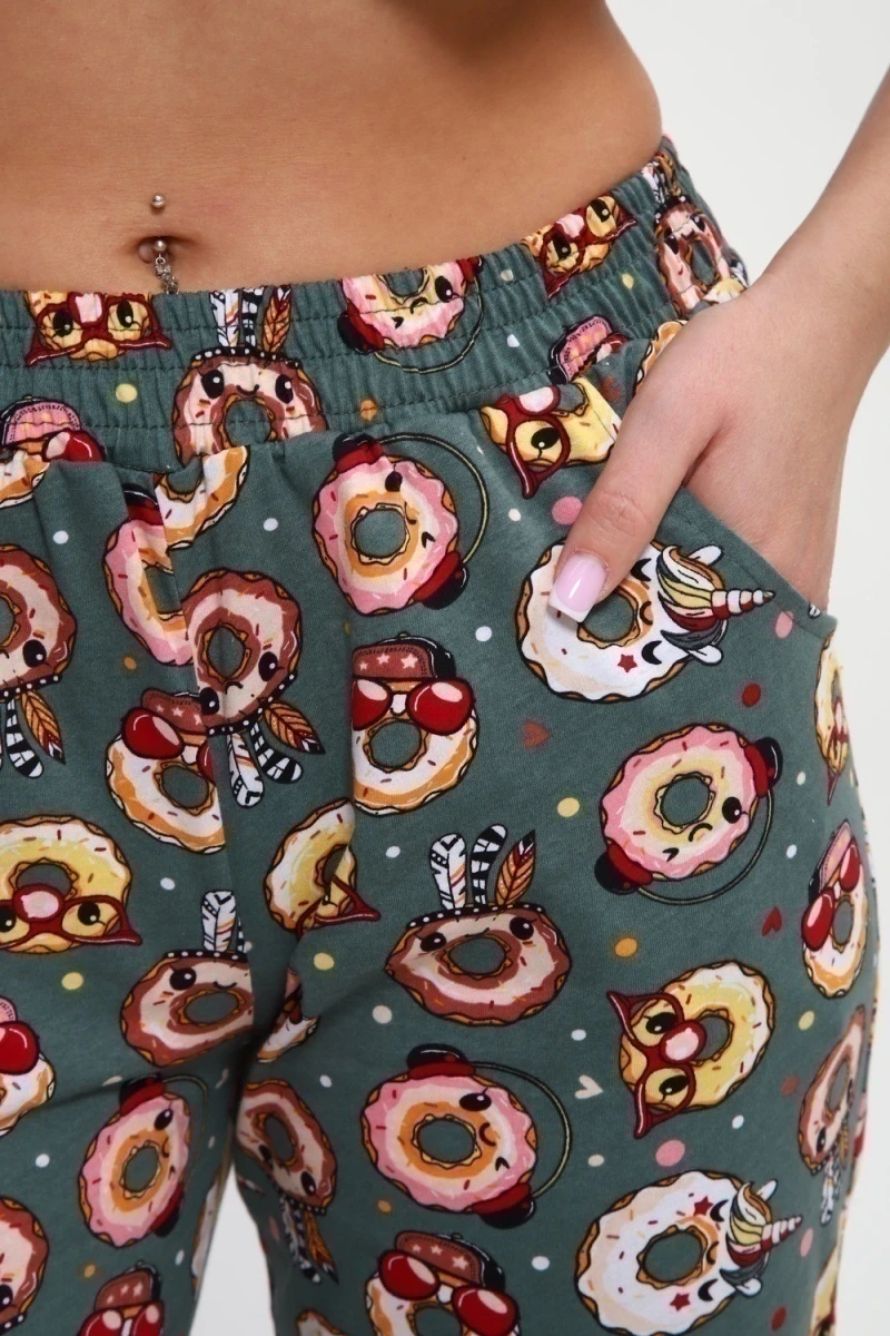 Пижама с брюками Любимая Пончики (белый/зеленый)