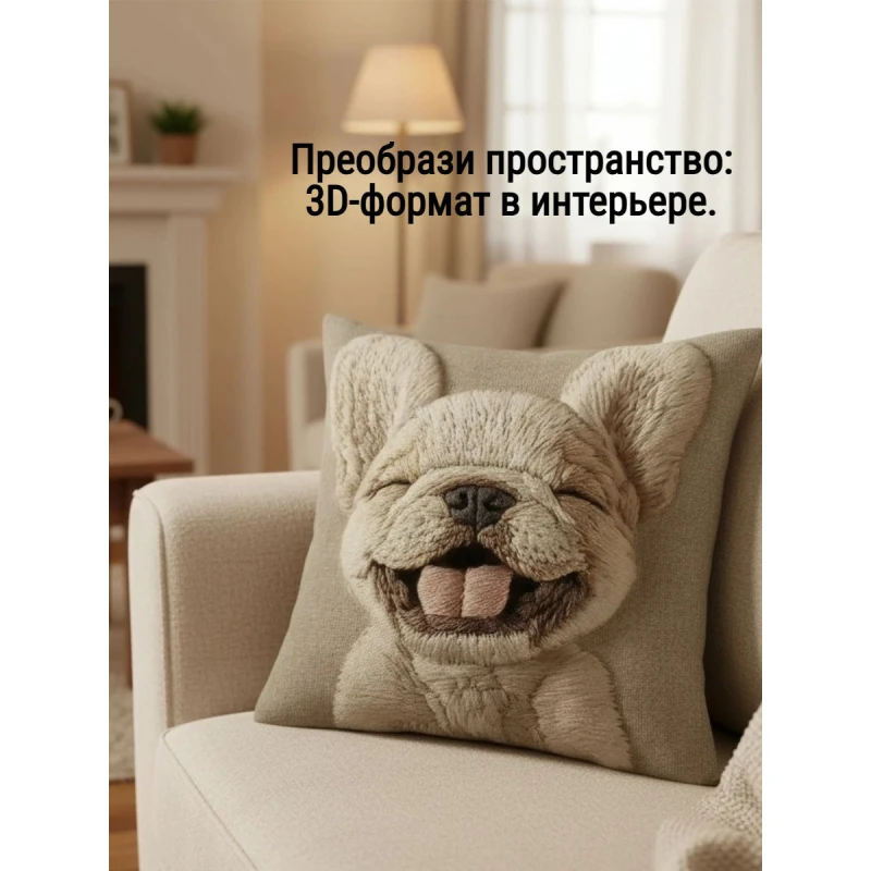 Наволочка декоративная Собака улыбается (бежевый)