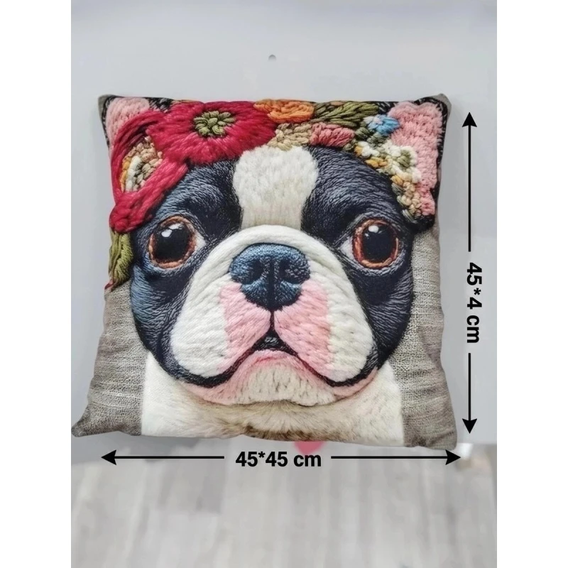 Наволочка декоративная Собака с цветами серый (серый)