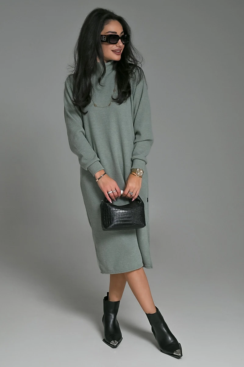 Платье теплое в рубчик (зеленый)