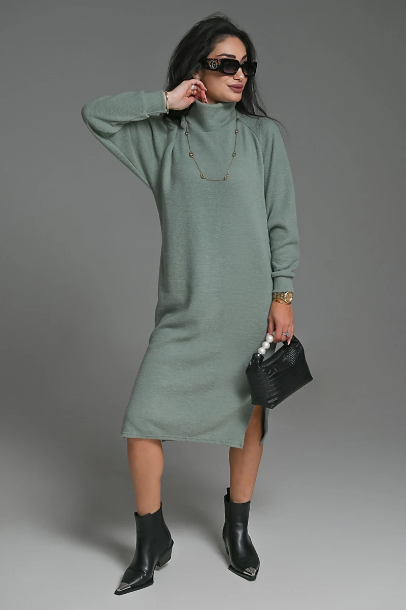 Платье теплое в рубчик (зеленый)