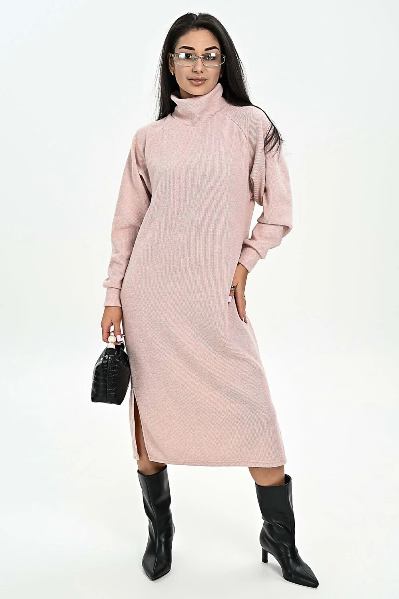 Платье теплое в рубчик (розовый)