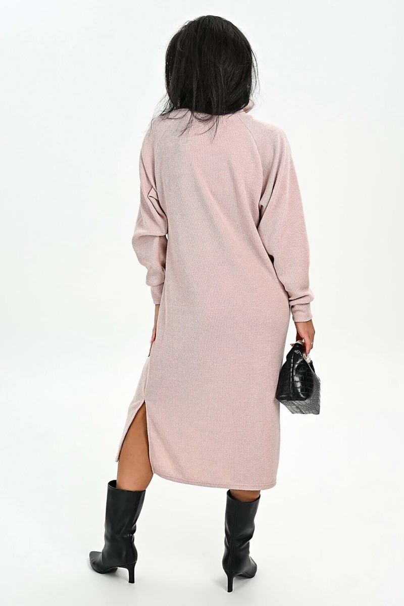 Платье теплое в рубчик (розовый)