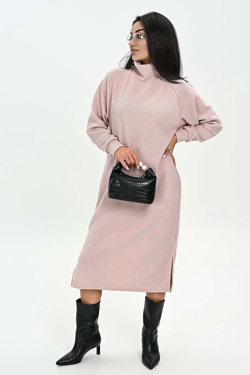 Платье теплое в рубчик (розовый)