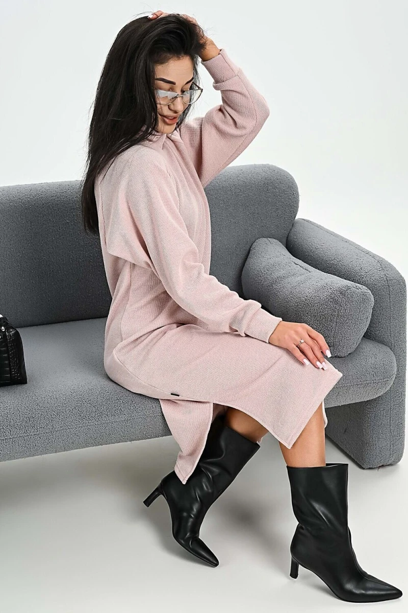 Платье теплое в рубчик (розовый)