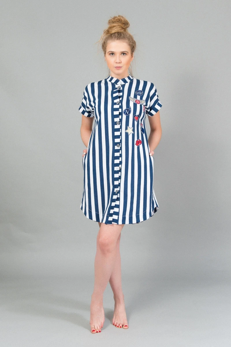 Халат на пуговицах 96 (синяя полоска)