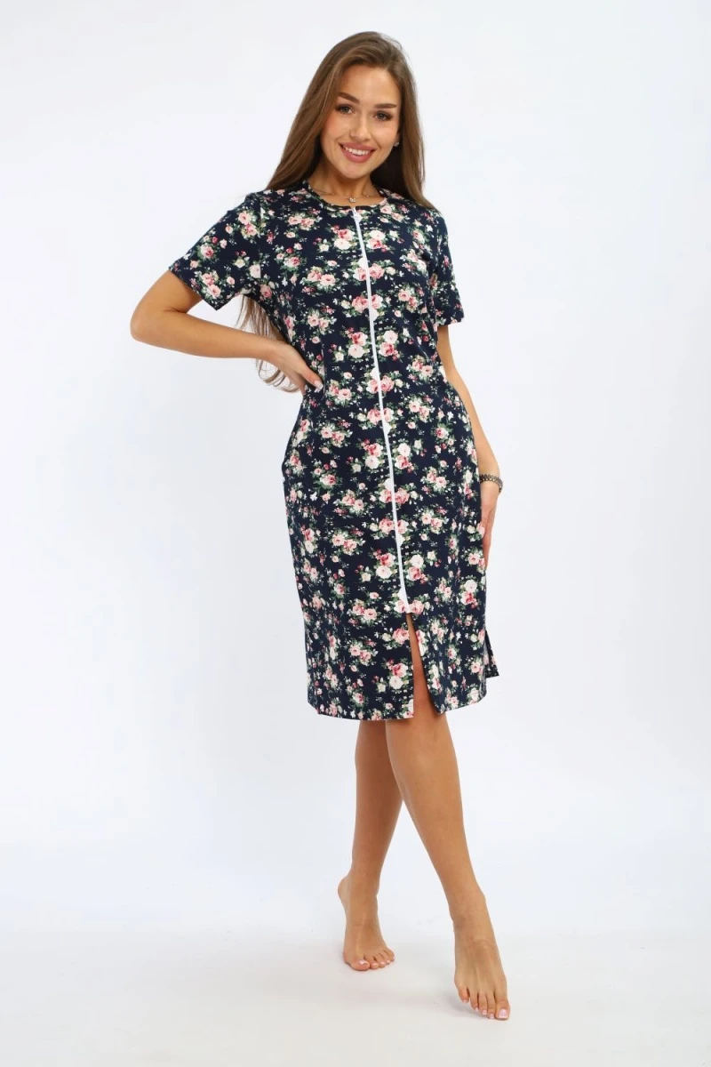 Халат ПХДЖ (синий, розы)