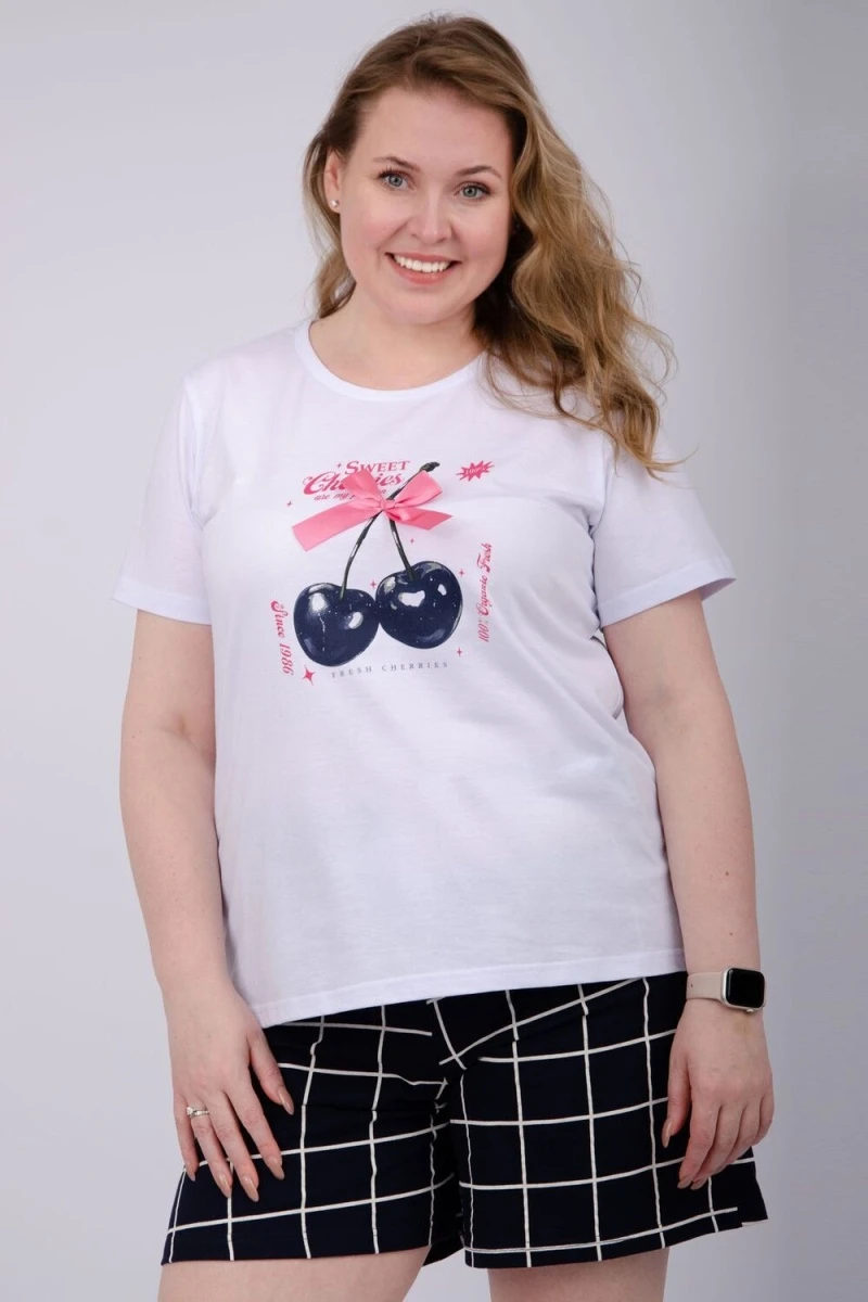 Пижама с шортами Черрити (белый/темно-синий)
