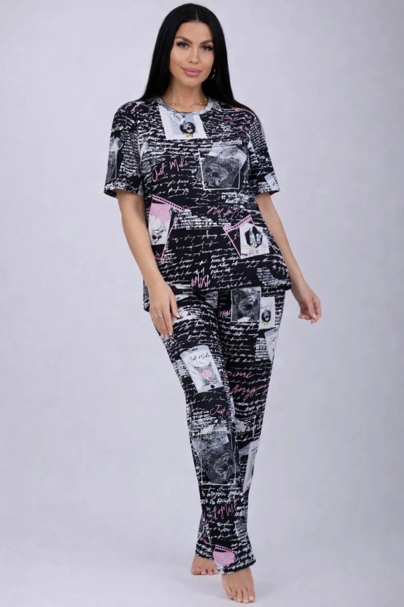 Пижама с брюками 18115 (черно-белые портреты)